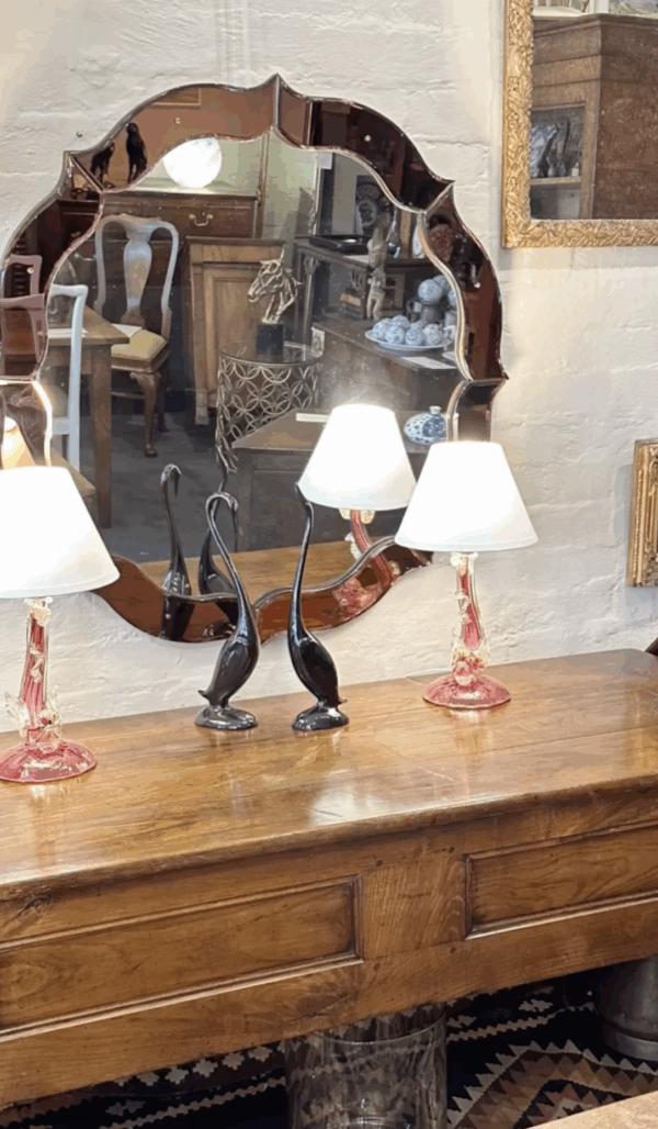 Pair of Venetian Murano rich pink & gold lamps. - Image 3